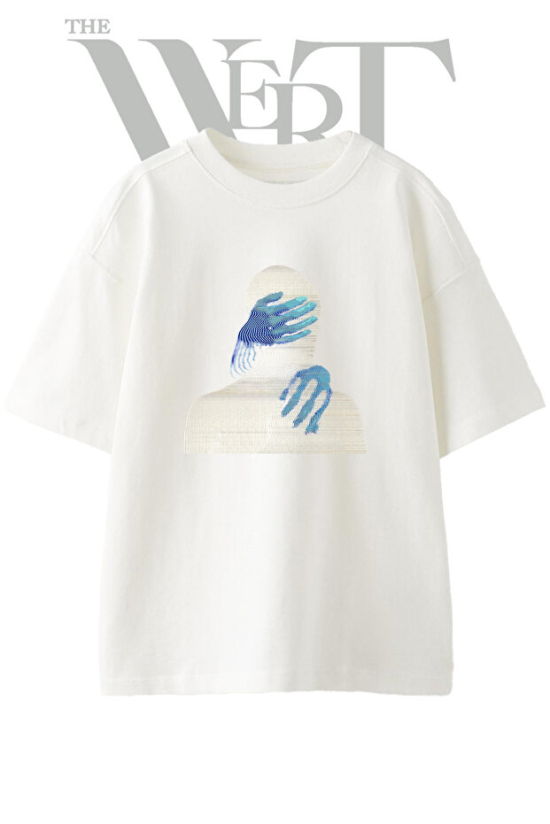 Contour Human Design Printed Unisex White Oversize T-Shirt
