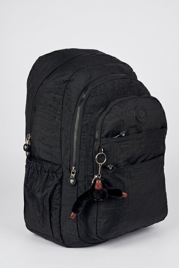Unisex Black Waterproof Crinkle Fabric Backpack School Bag Travel Laptop Bag
