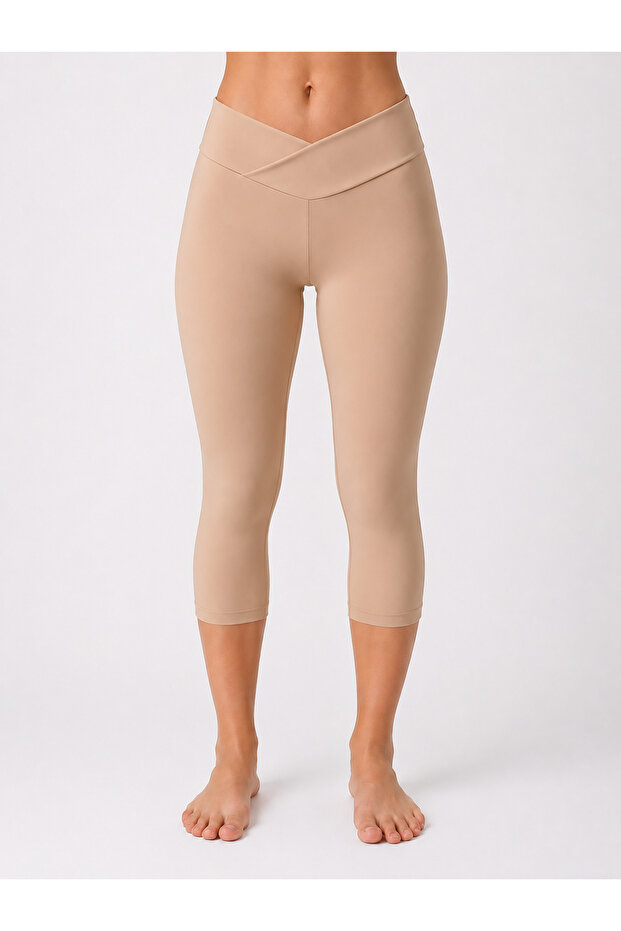 4 Pieces Women's High Waist Diving Fabric Capri Tights with Belt