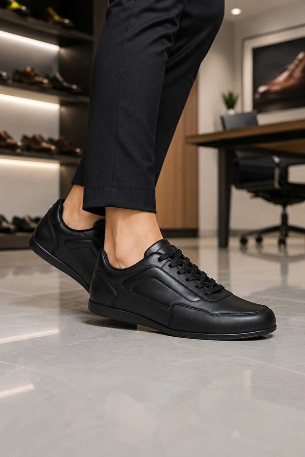 Shoes Atlas Black Men's Daily Lace-Up Black Sneaker 5511