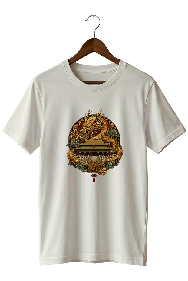 Chinese Dragon and Temple Print Unisex T-Shirt – Far East Mythology Design