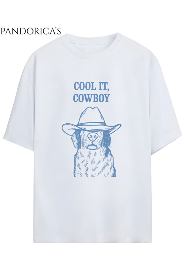 "Cool It Cowboy" Written Dog Print Unisex Cotton T-Shirt