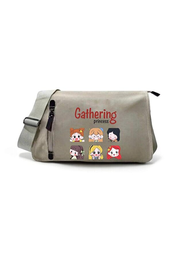 Beige Cute Gathering Princess Printed Back to School Messenger Bag