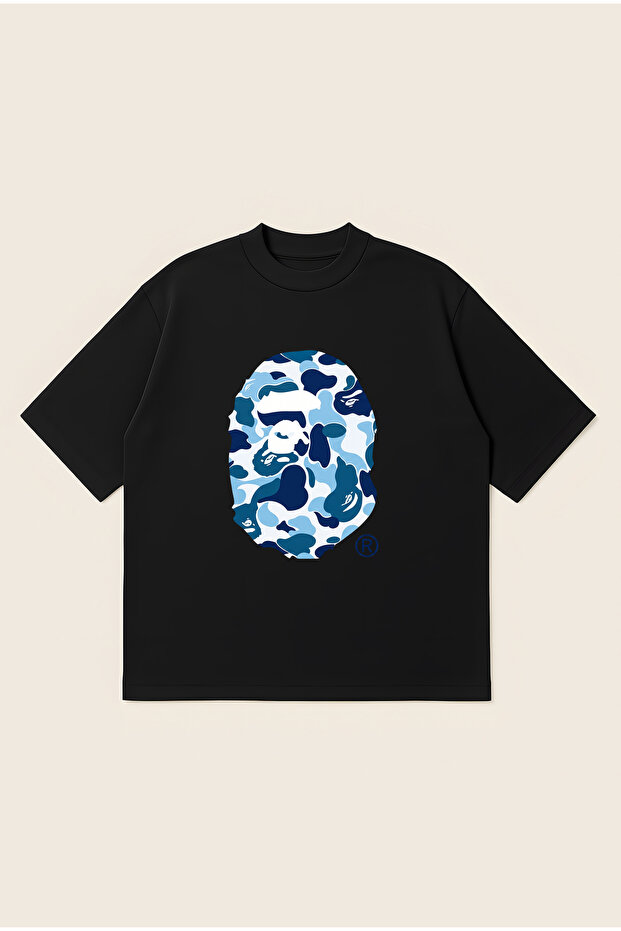 Bape Blue Ocean Printed Oversize Boxy Cut Unisex 100% Cotton Tshirt | Streetwear