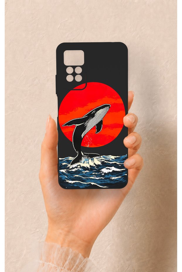 Redmi Note 11 Pro 4g Compatible Red Sun Whale Pattern Silicone Case