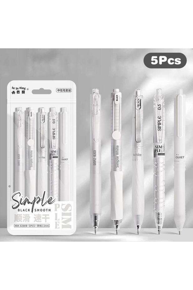 black 7 5Pcs Minimalist Transparent 0.5mm Gel Pens Set Large Capacity Quick-Drying Black Ink Pen Fas