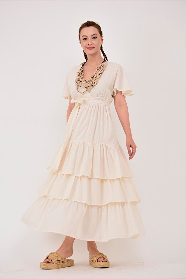Women's Authentic Double-Collar Layered Raw Bohemian Dress