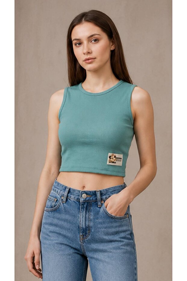 Women's Terry Cropped Tank Top with Bicycle Neckline