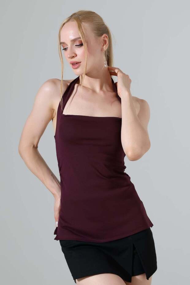 Women's Side Gathered Slit Halter Neck Tank Top 22377