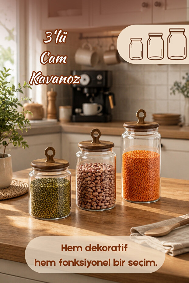 4470 Handmade Vacuum Lid 3-Piece Glass Jar Set Vacuum Lid Storage Organizing Container Set