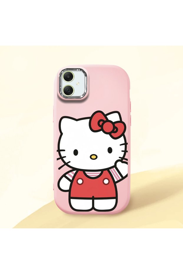 Samsung Galaxy A05 Compatible Case Camera Protector Pink Silicone Couple Phone Case with Kitty Pattern