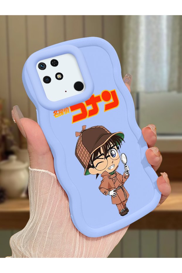 Redmi 10C Compatible Case Camera Protector Blue Silicone Couple Phone Case Conan Pattern