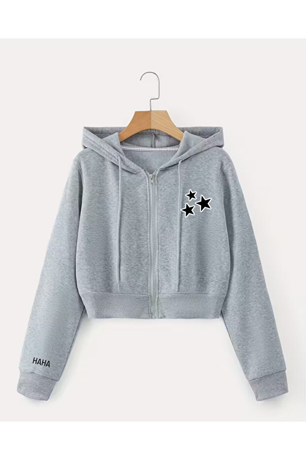 Girl's Hooded Jacket with Star Print on Chest