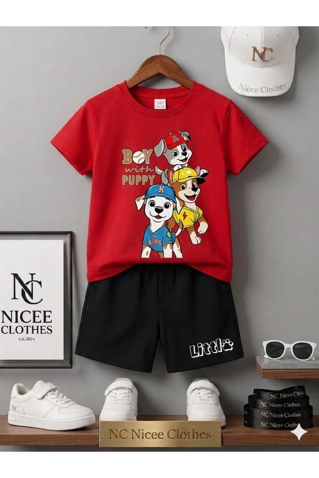 Summer Children's T-Shirt Shorts Unisex (3-Piece Dog Printed)