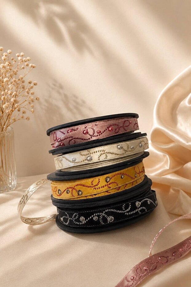 French Floral Woven 1cm Ribbon - 4 Colors 3 Yards