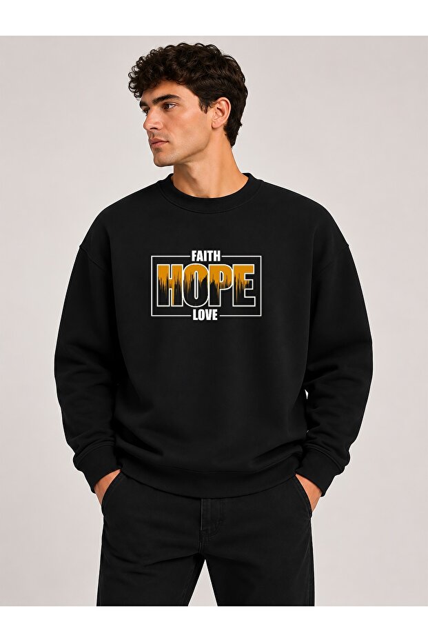 Hope Pattern Printed Crew Neck 2 Thread Sweatshirt