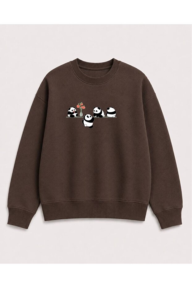 Baby Pandas Printed 2 Thread Threaded Crew Neck Sweatshirt