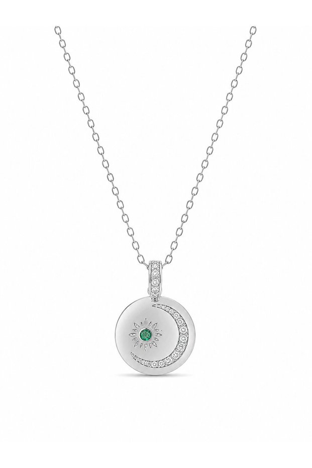 316L Steel Silver Color Chain Medallion Zircon Stone Embroidered Crescent Star Model Women's Necklace