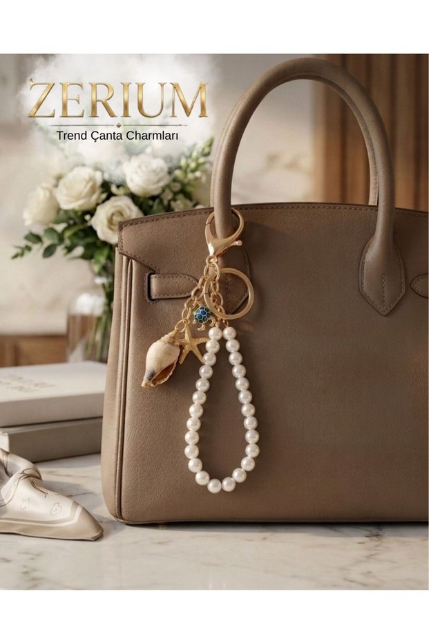 Trend Bag Charm and Ornament Keychain with Pearl Detail, Marine Themed Premium