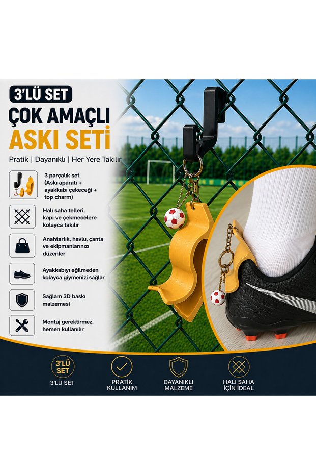 3-Piece Multi-Purpose Football-Themed Hanger and Shoe Horn Set