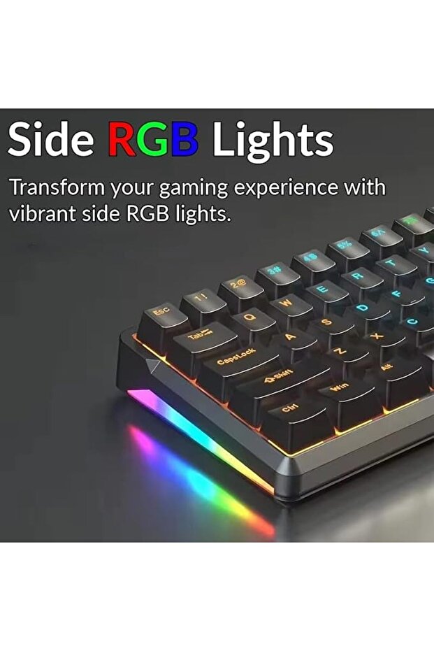 لوحة مفاتيح ميكانيكية للألعاب، 68 مفتاحًا، مفاتيح حمراء/زرقاء، إضاءة RGB، عربية، سلكية USB Type C، مقاومة للماء