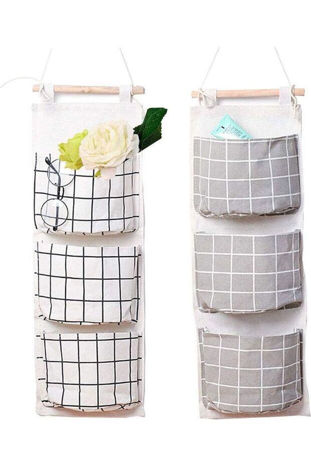 Hanging Storage Bags, Wall-Mounted Two-Piece Set, Door-Mounted Storage Bags for Children's Room, Waterproof Hanging Bathroom Storage Bags, 3 Pockets