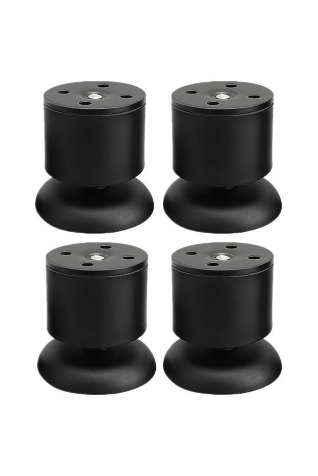 A set of 4 black furniture legs - 6cm adjustable stainless steel table legs with rubber pads and screws.