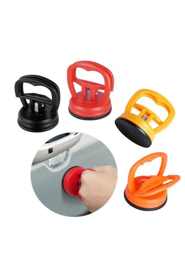 This four-piece car body dent repair tool kit includes a car body suction cup, a dent puller, and a repair kit.