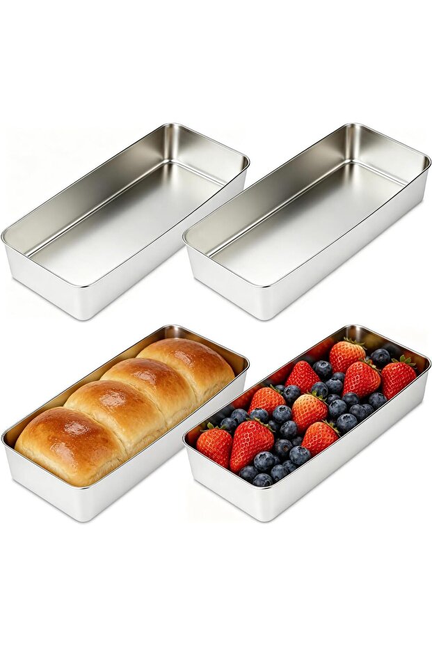4-piece rectangular stainless steel baking pan, non-stick stainless steel baking pan for bread, cakes, toast, desserts, pies, lasagna