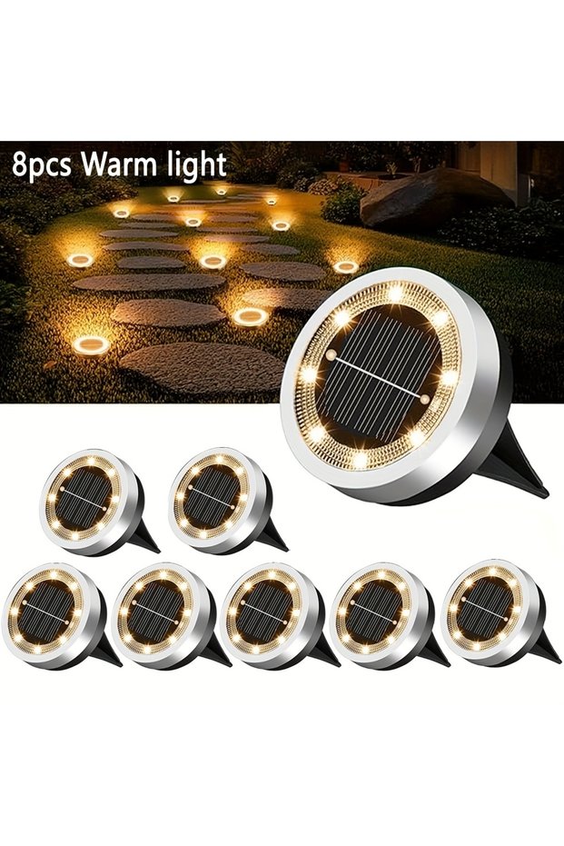 Mini solar ground lights, 8-pack, outdoor, waterproof solar flat garden lights, street lights, for outdoor walkways, patios, lawns, driveways