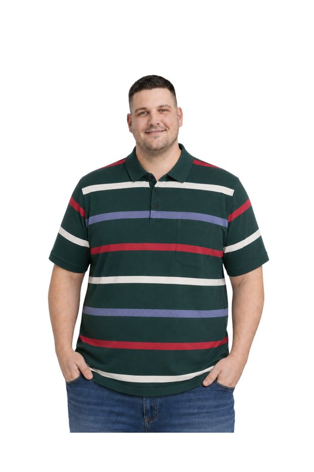 Men's Large Size Beneton Thin Striped Pique T-Shirt 3Xl-4Xl-5Xl-6Xl