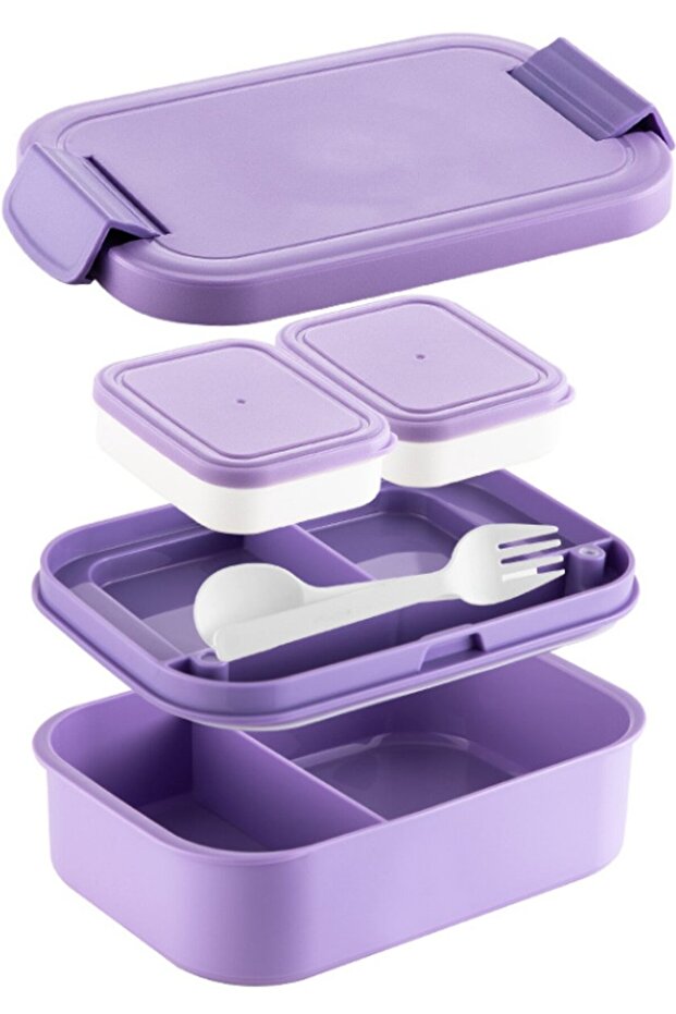 Lunch Box - Bento Box - Includes Cutlery - 23*15*8 cm - Sandwich Box - Compartmentalized Lunch Box - 5 Compartments - for Dining Out, Work, and...