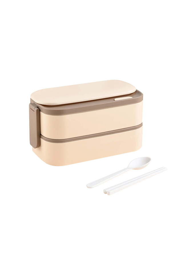 Double-Layer Lunch Box 304 Stainless Steel Three Compartments Leak-Proof Sealed Office Home Apricot 1-Pack