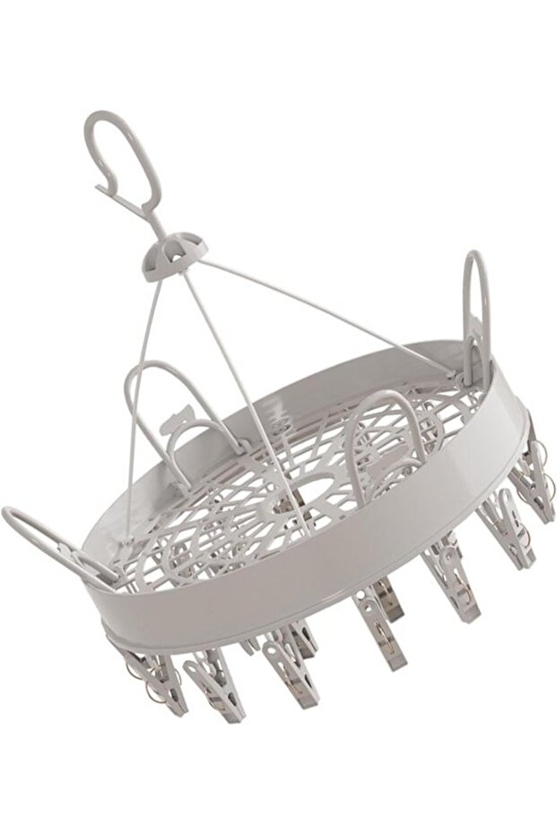 Foldable clothes rack with 24 clips - Round - Plastic - Portable - Suitable for drying socks, towels, underwear, and baby clothes - 32.5x32.5x33 cm