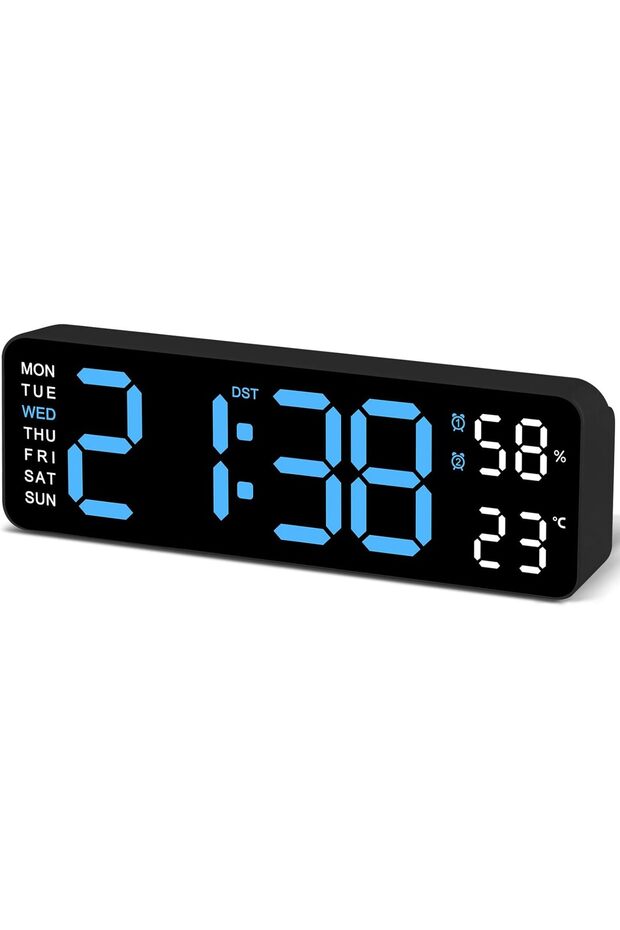 Large-Screen Digital Wall Clock 9-Inch LED Living Room Decor Temperature DST Auto Dimming Humidity Silent