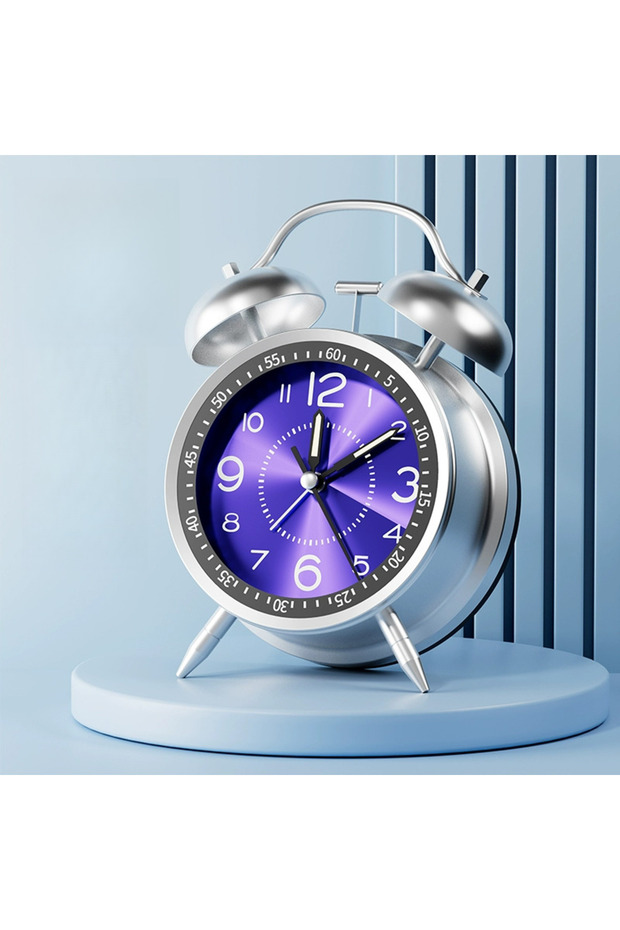 Super Powerful Alarm Clock Deep Sleepers 4-Inch Retro Double Bells Silent No Ticking Quartz Movement Backlight Purple Background