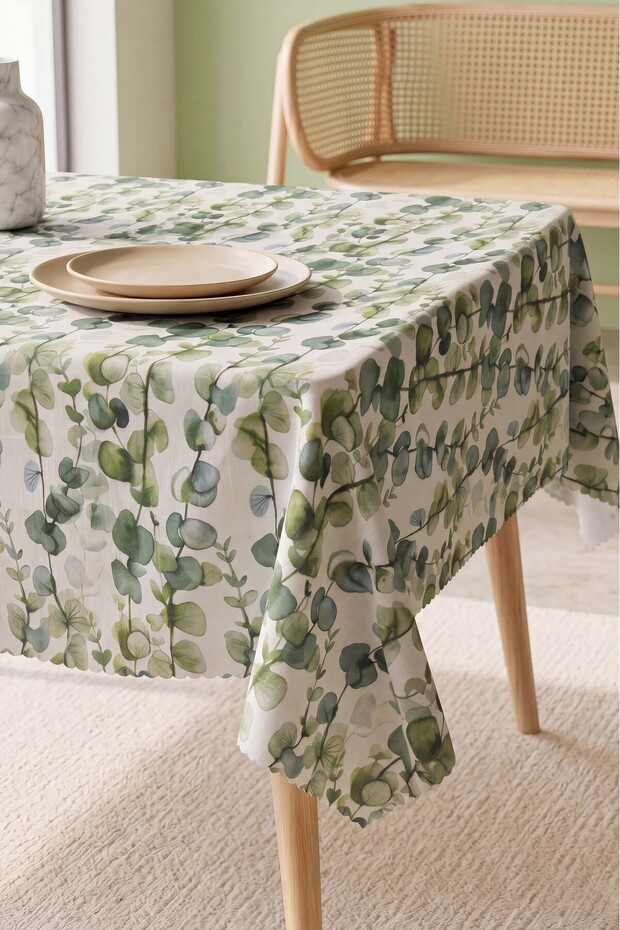 Eucalyptus Dertsiz & Easy to Clean Ruffled Tablecloth 145X200 cm