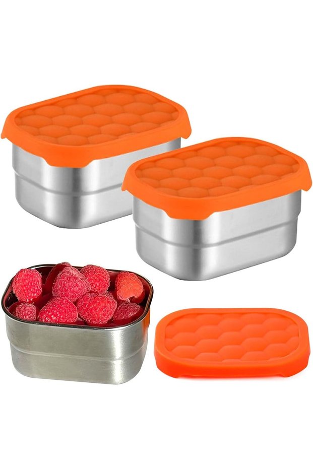 Two-piece stainless steel snack box set, food container set, stainless steel lunch box with silicone lid, Geschikt voor condiments, appetizers, salads
