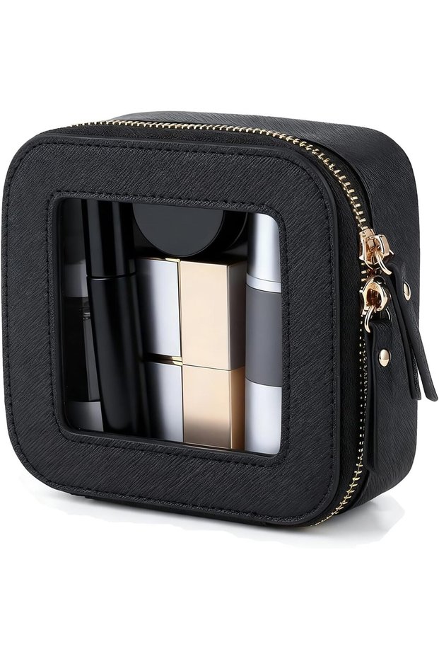 Small transparent cosmetic bag - travel cosmetic bag - cosmetic storage bag - transparent toiletry bag for essentials - w/zipper (black)