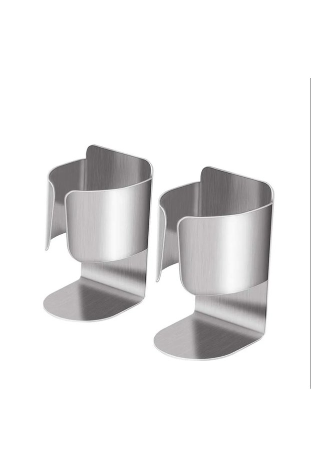 Two electric toothbrush holders, made of stainless steel, wall-mounted, suitable for bathrooms, kitchens, and other locations.