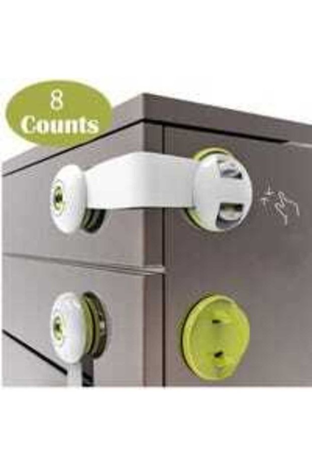 Child safety wardrobe door locks, baby safety child safety door locks, drawer locks, 8-piece pack (green)