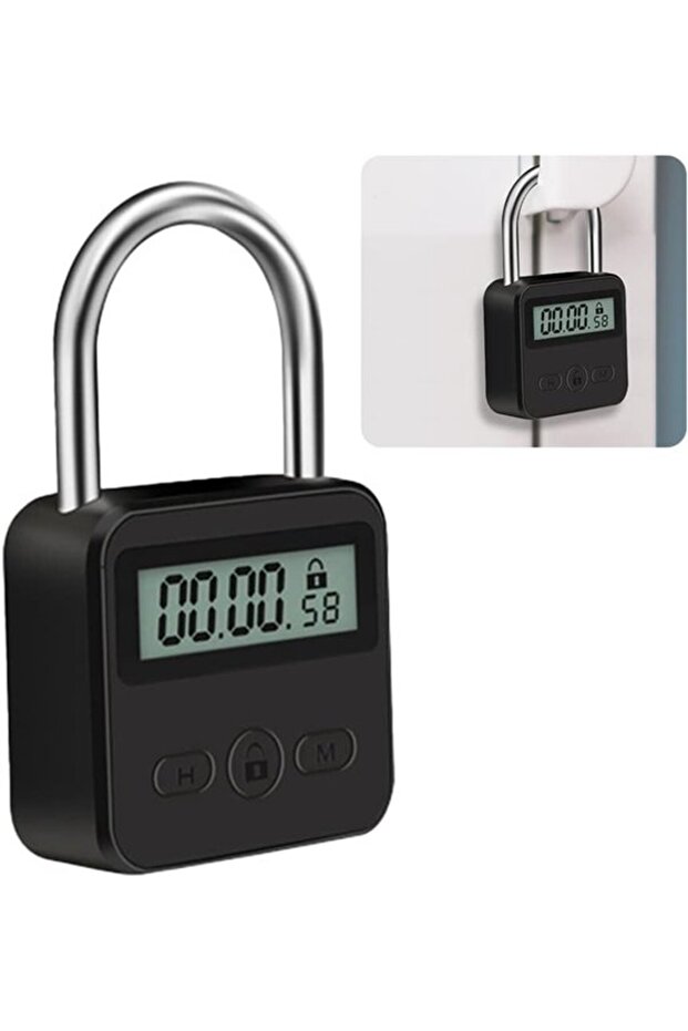 Digital Metal Electronic Timer Padlock (99-hour max), USB rechargeable LCD lock for self-discipline.