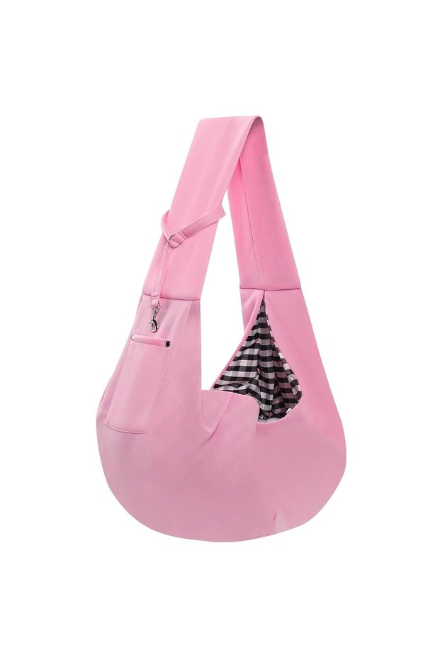 Reversible Dog Handbag Storage Pocket Hands-Free Dog Sling For Small Dogs Cats Travel Safety Chest Harness Pink