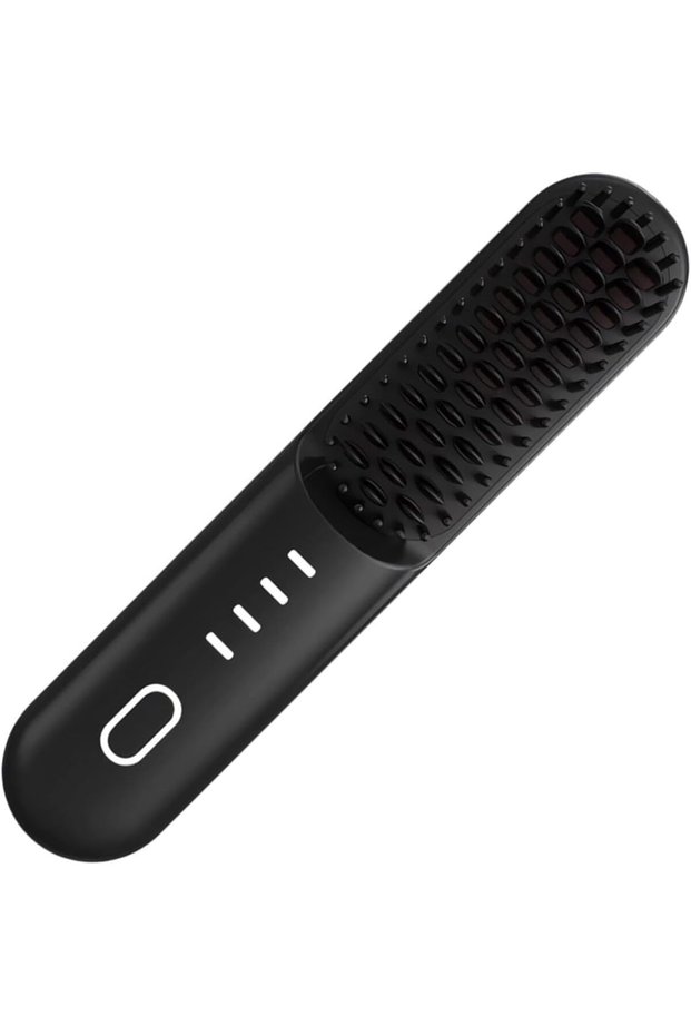 Multi-functional hair straightener comb, quick-heating hair straightening tool, rechargeable hair straightener (black)