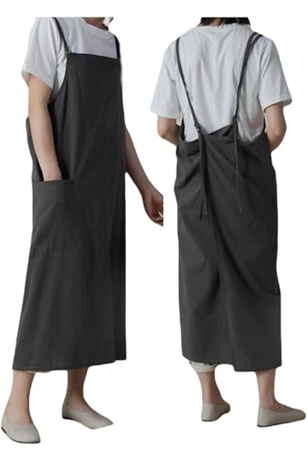 Japanese-style apron, adjustable, made of soft cotton and linen, with two pockets, suitable for florists, baristas, chefs, etc., in black.