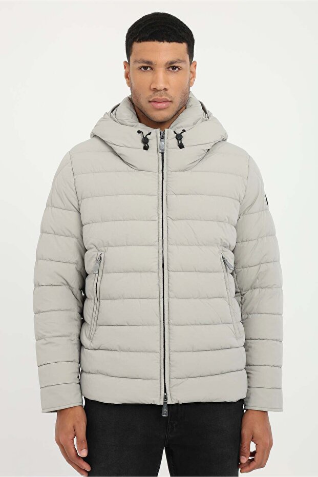 Men's Slim Fit Hooded Light Gray Coat