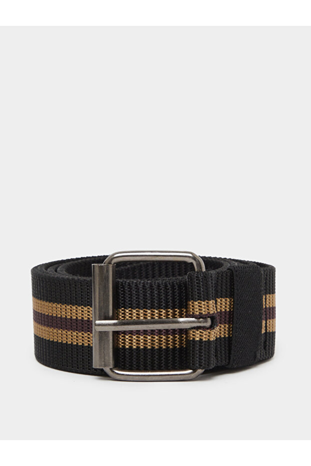 Men Black Striped Pin Buckle Belt