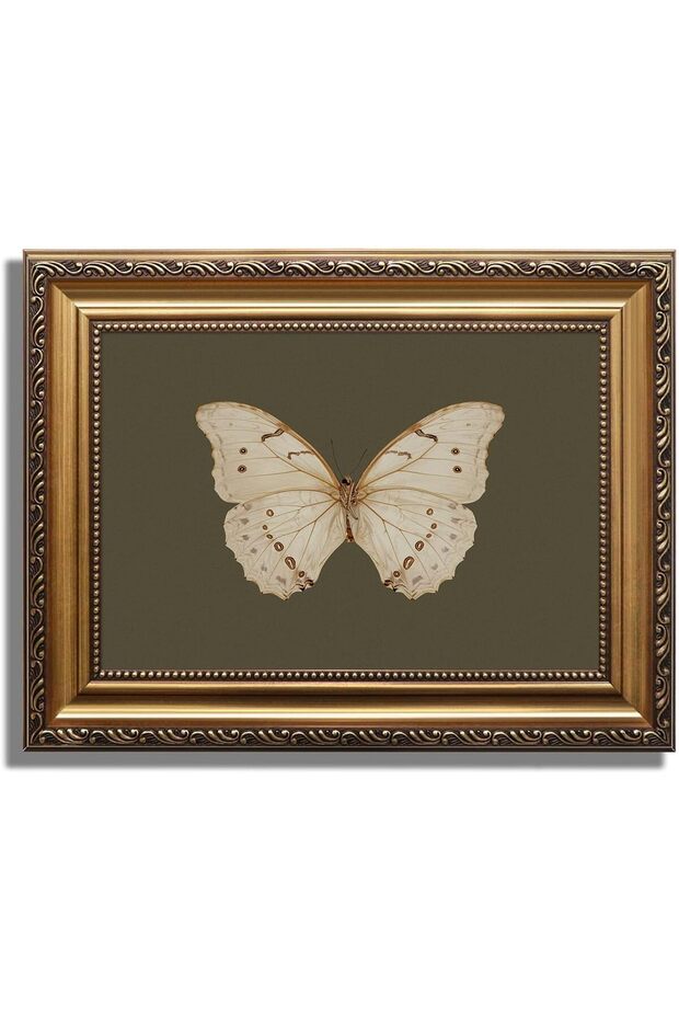 Gold Framed Vintage White Butterfly Canvas Wall Art (60x80 cm)