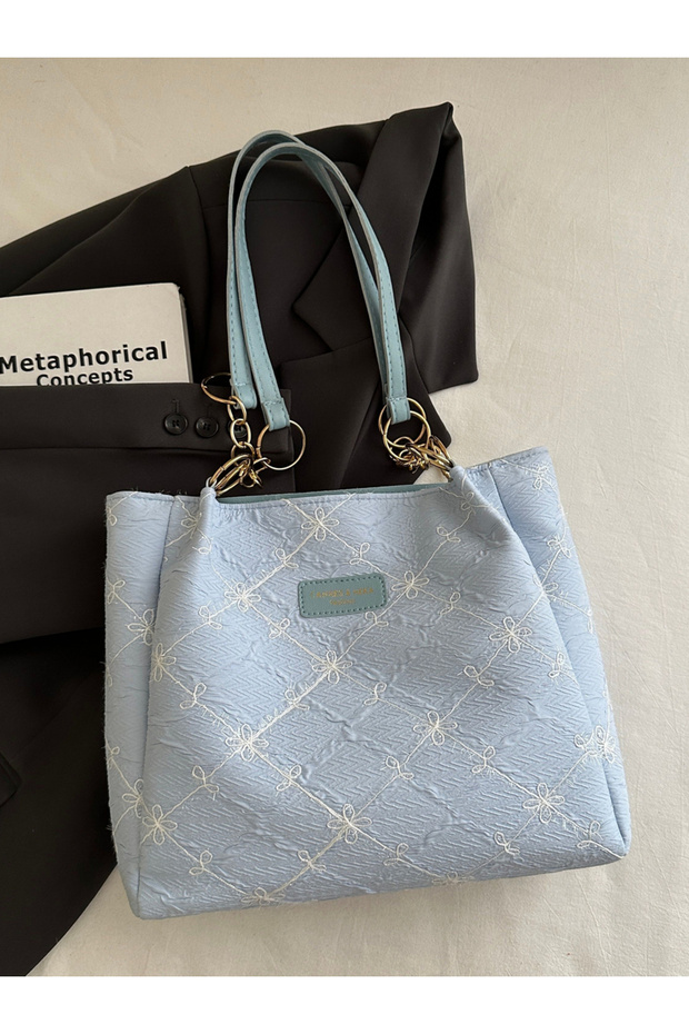 Blue Embroidered Shoulder Bag