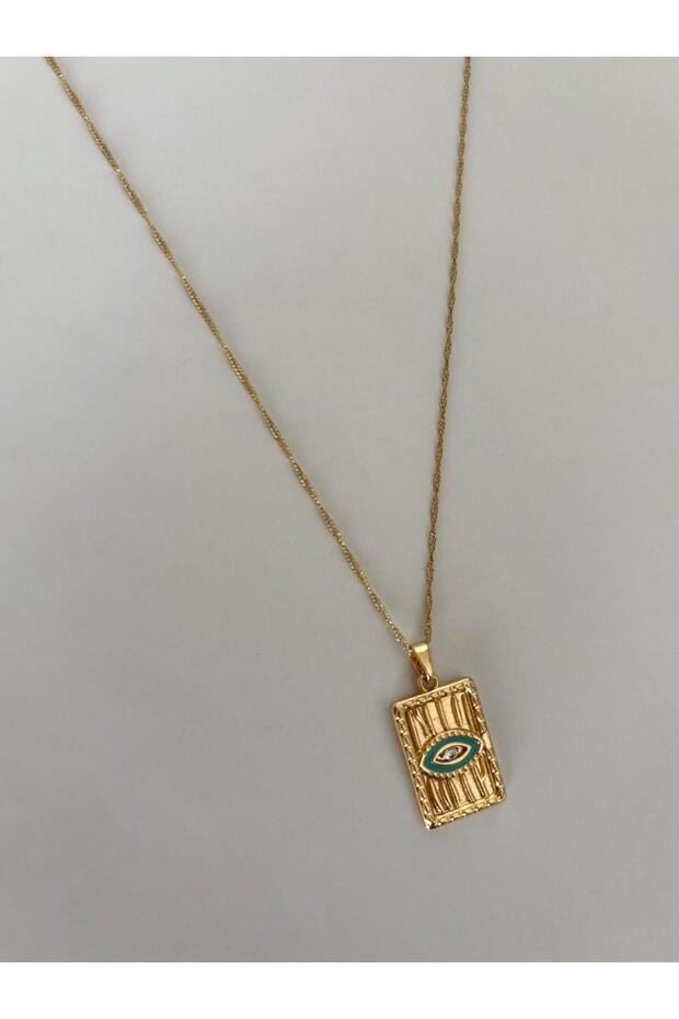 Special Series Square Evil Eye Stone Xp Gold Color Necklace